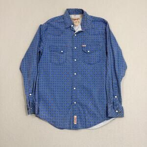 Rafter C Cowboy Collection Pearl Snap Shirt Mens Medium Blue Western Performance